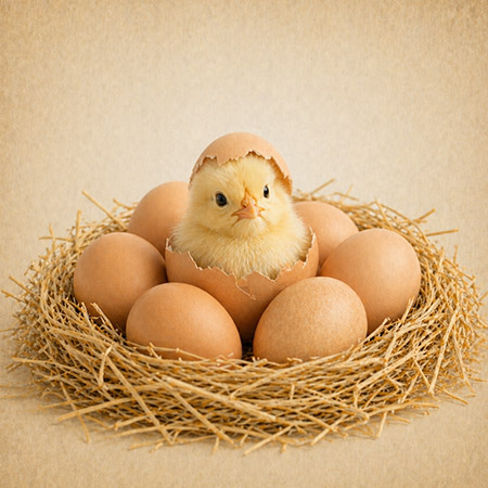 Hatching eggs and a newly hatched chick